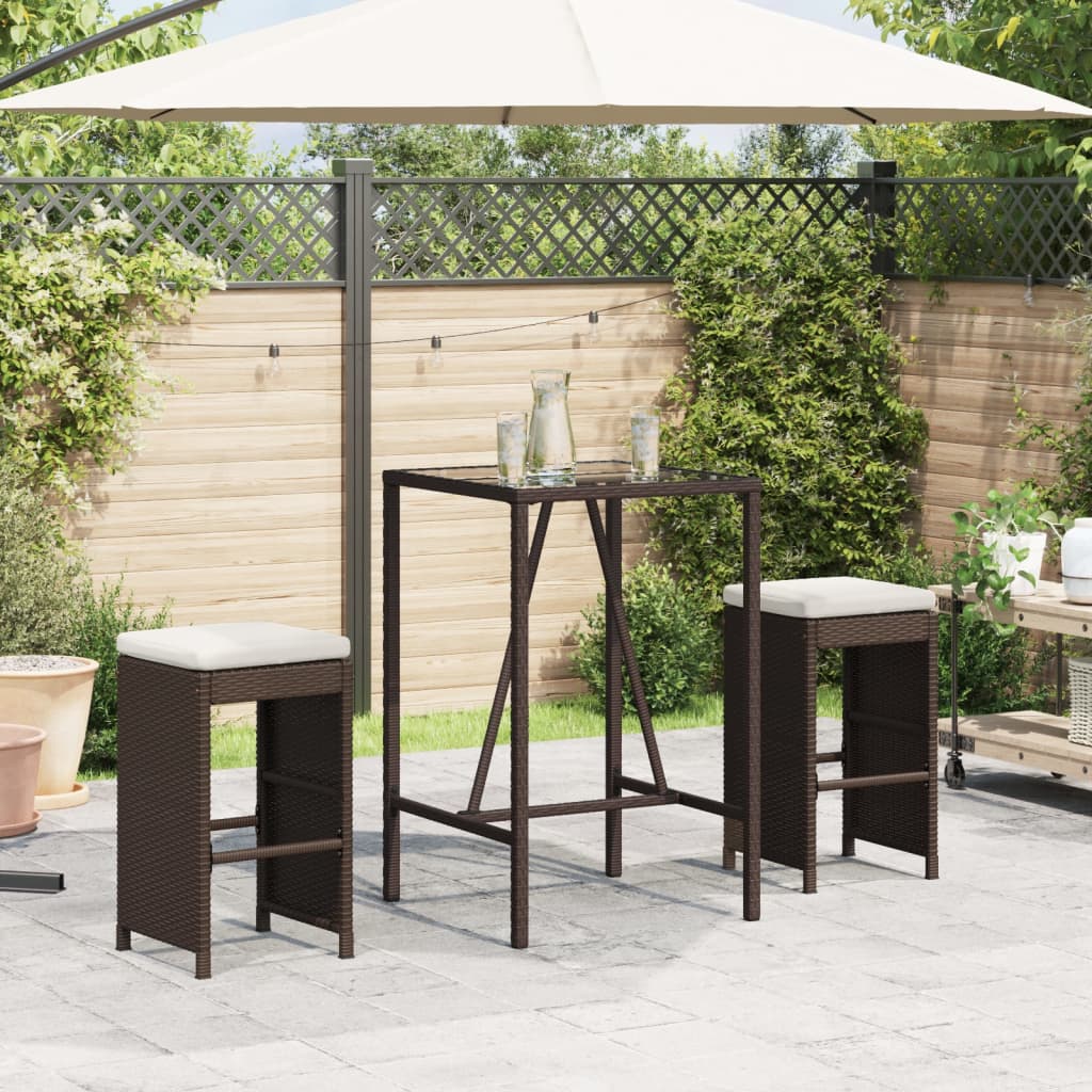 Bancos de bar para jardim com almofadões 2 pcs vime PE castanho