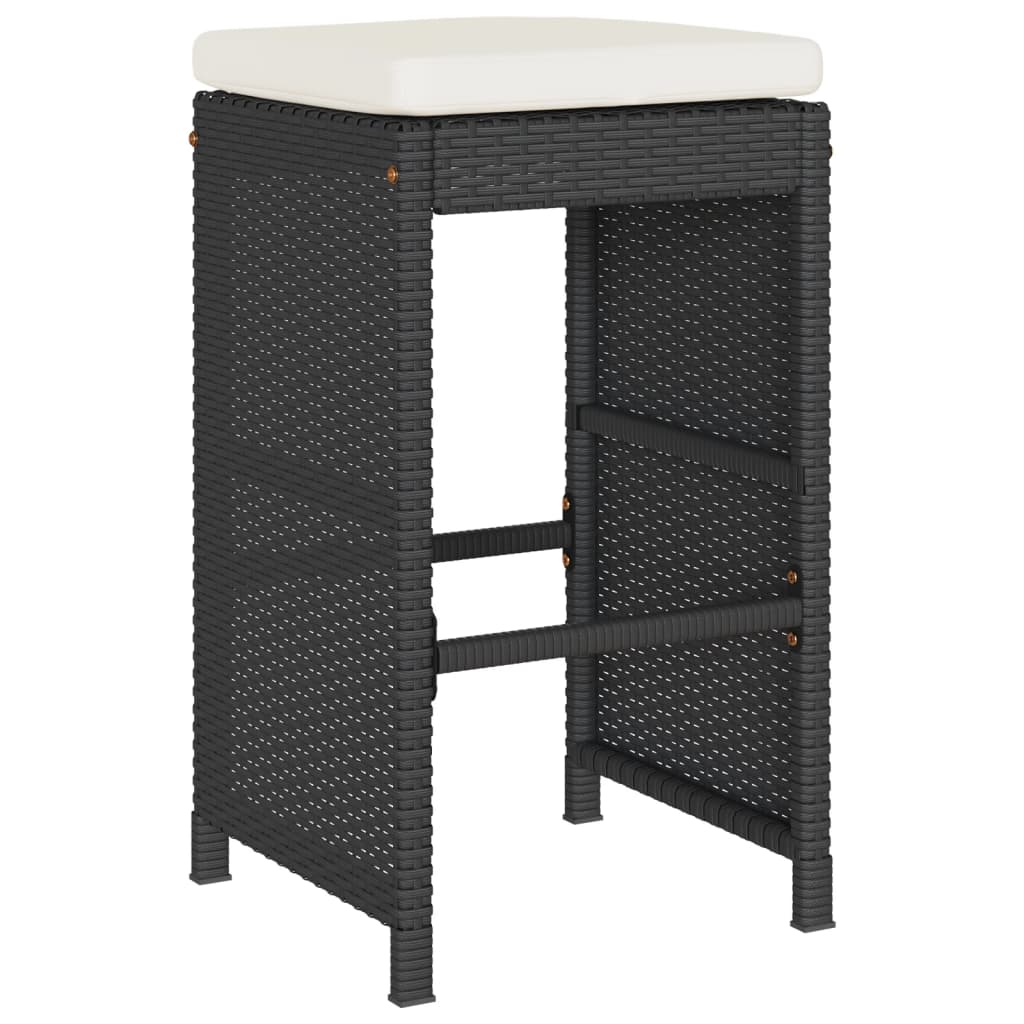 Bancos de bar com almofadões para jardim 2 pcs vime PE preto