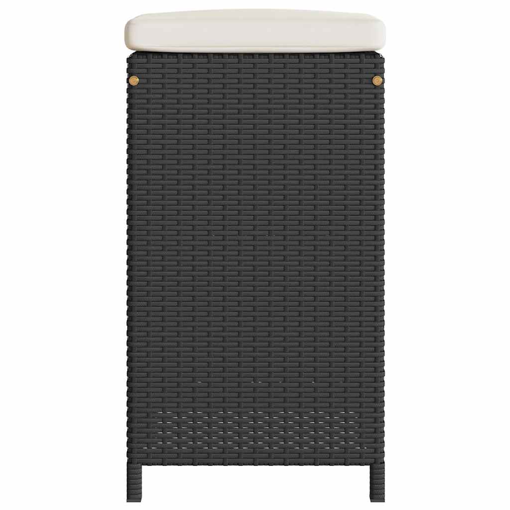 Bancos de bar com almofadões para jardim 2 pcs vime PE preto