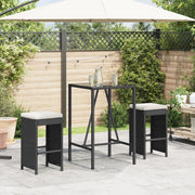 Bancos de bar com almofadões para jardim 2 pcs vime PE preto