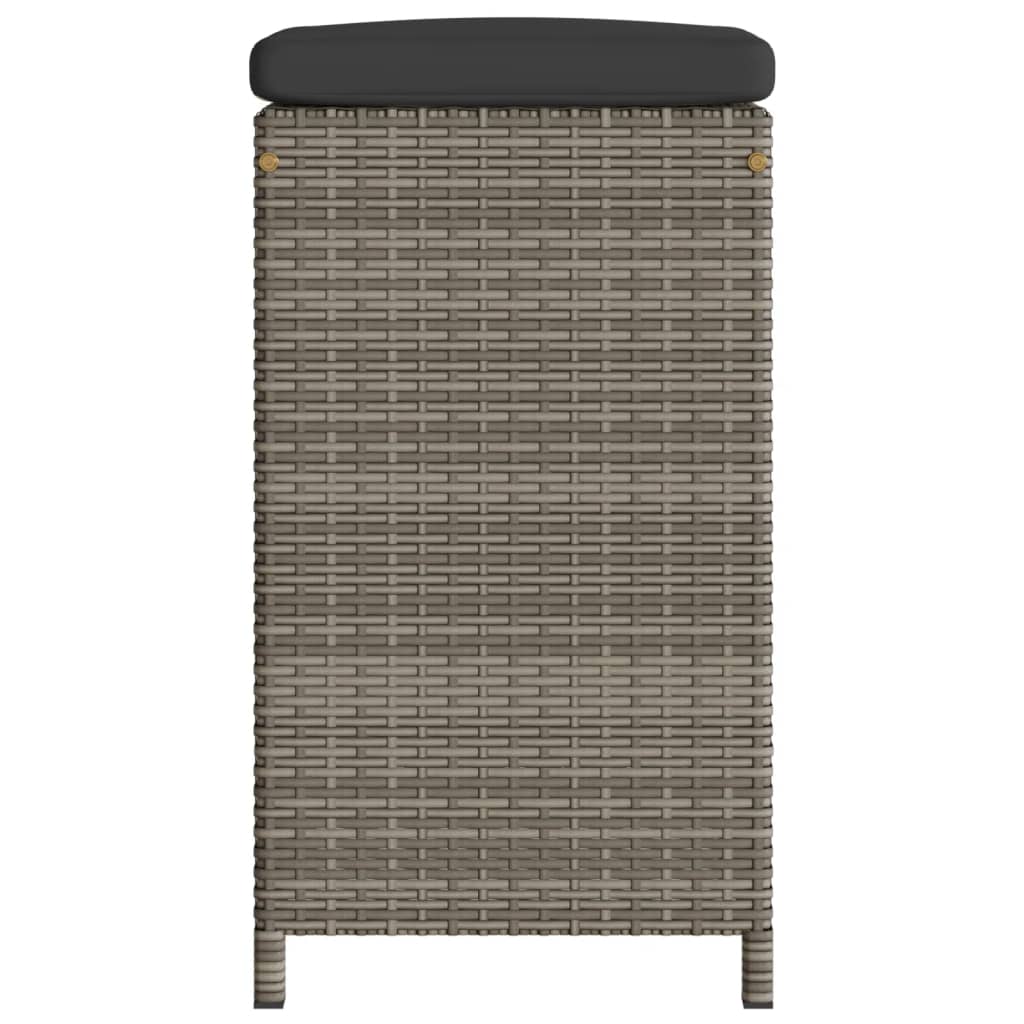 Bancos de bar p/ jardim com almofadões 2 pcs vime PE cinzento