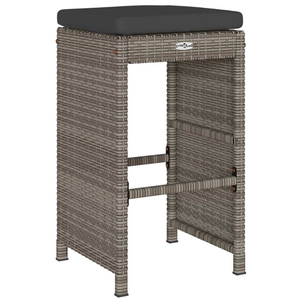 Bancos de bar p/ jardim com almofadões 2 pcs vime PE cinzento