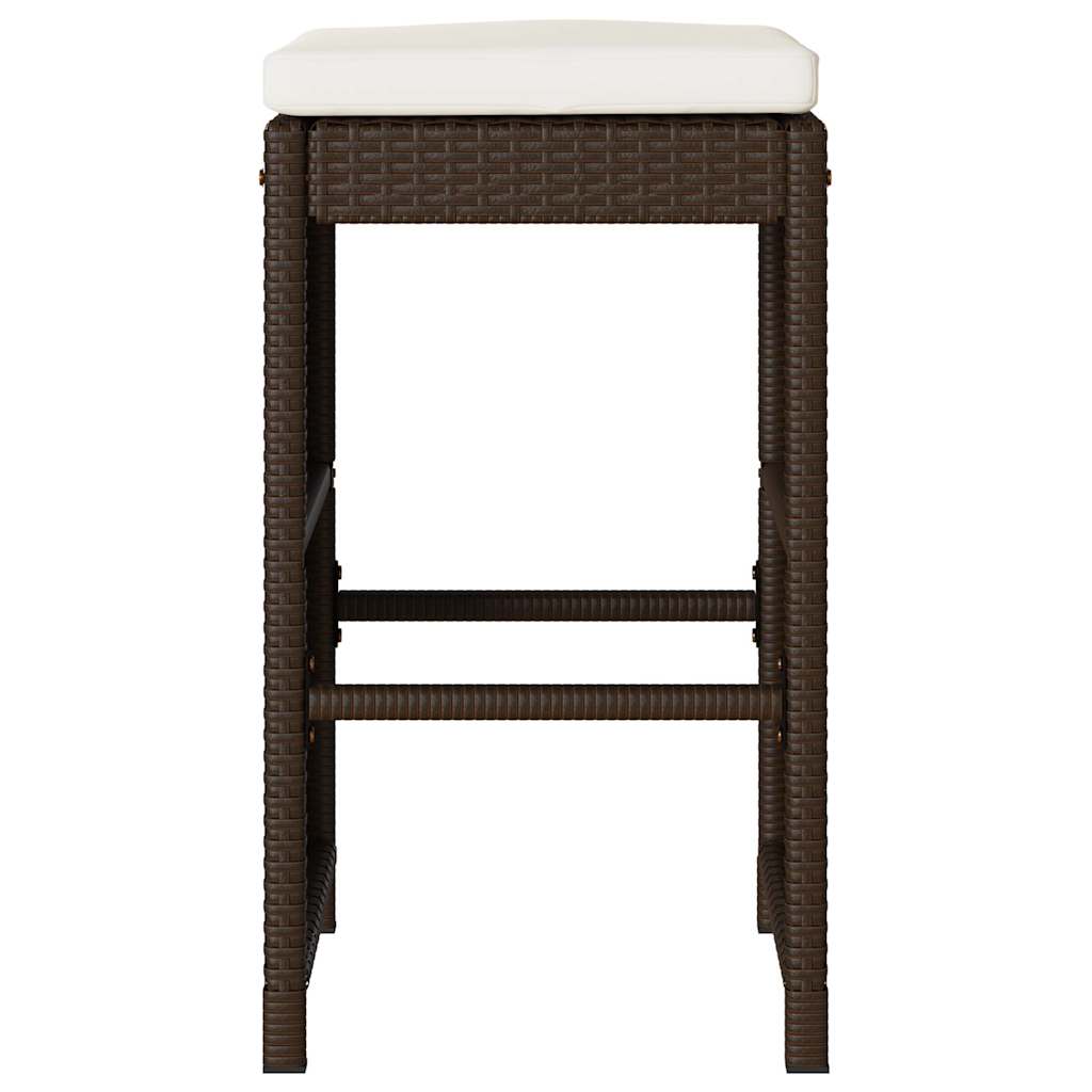 Bancos de bar com almofadões para jardim 4 pcs vime PE castanho