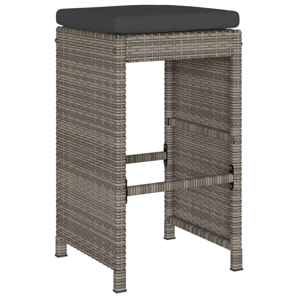 Bancos de bar p/ jardim com almofadões 4 pcs vime PE cinzento