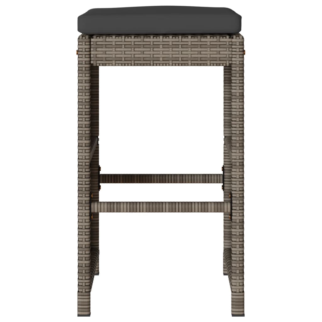 Bancos de bar p/ jardim com almofadões 4 pcs vime PE cinzento