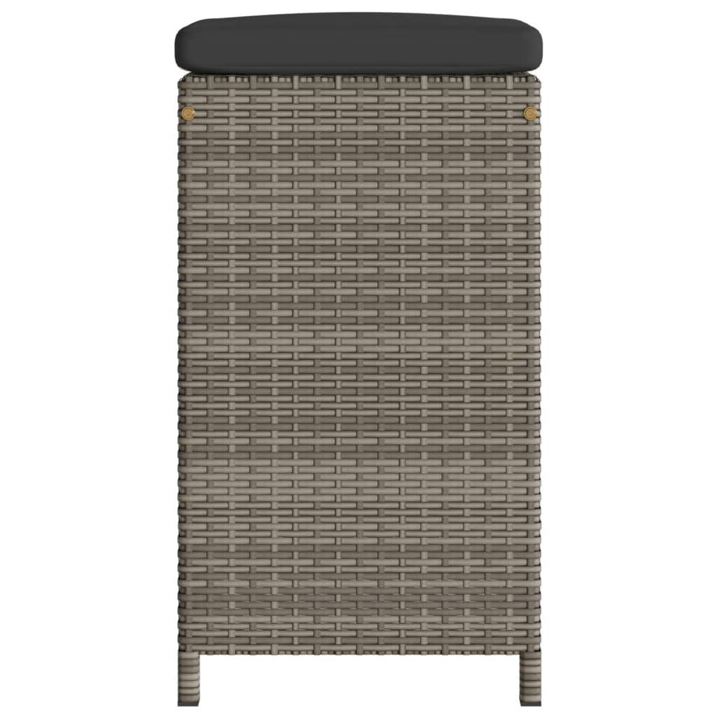 Bancos de bar p/ jardim com almofadões 4 pcs vime PE cinzento