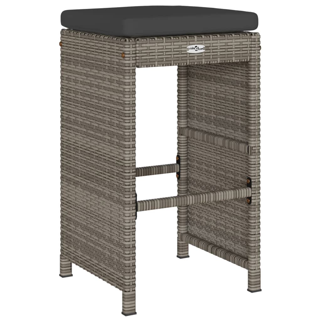 Bancos de bar p/ jardim com almofadões 4 pcs vime PE cinzento