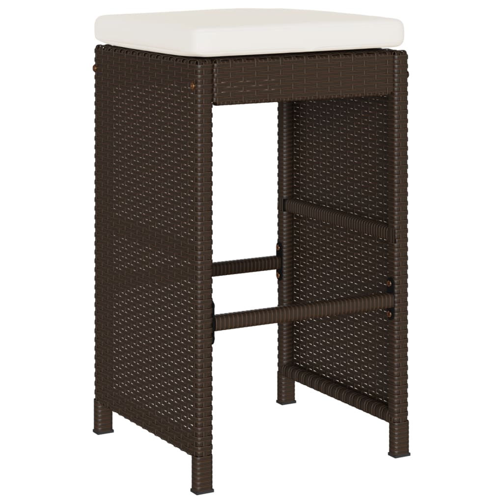 Bancos de bar para jardim com almofadões 6 pcs vime PE castanho