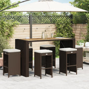 Bancos de bar para jardim com almofadões 6 pcs vime PE castanho