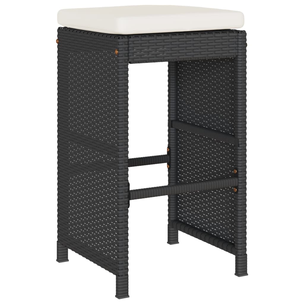 Bancos de bar com almofadões para jardim 6 pcs vime PE preto