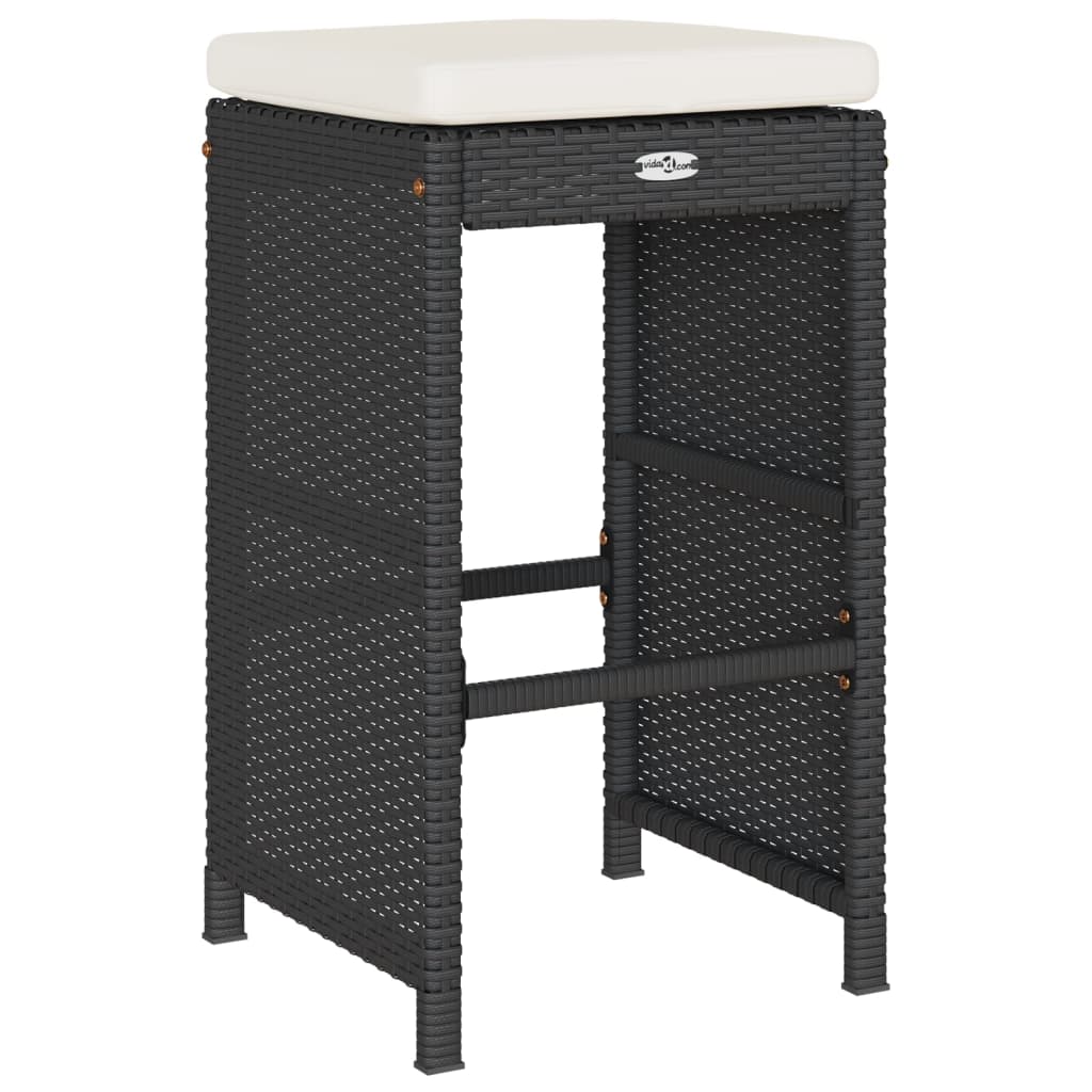 Bancos de bar com almofadões para jardim 6 pcs vime PE preto