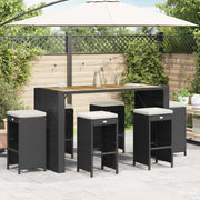 Bancos de bar com almofadões para jardim 6 pcs vime PE preto