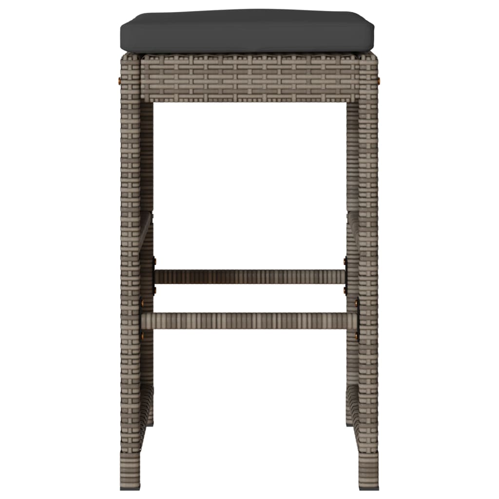 Bancos de bar p/ jardim com almofadões 6 pcs vime PE cinzento