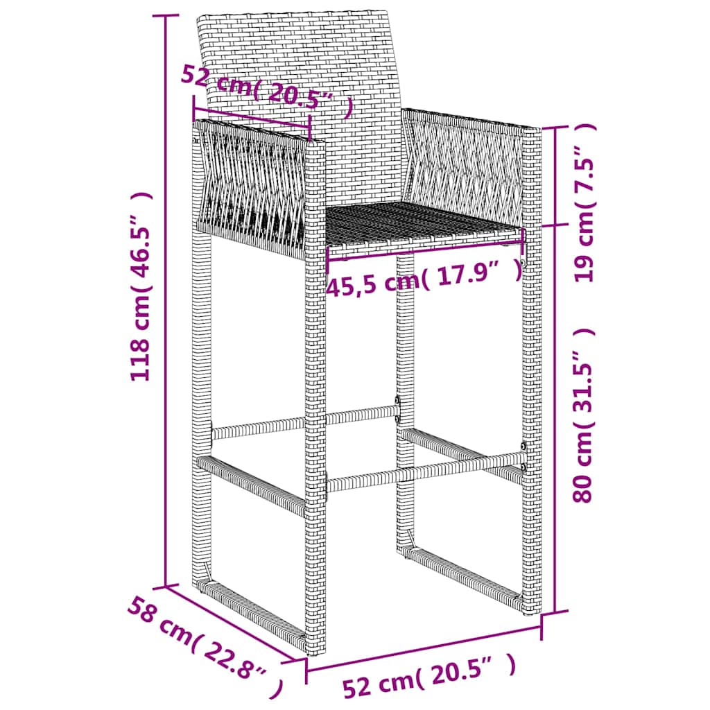 Bancos de bar para jardim 2 pcs vime PE preto