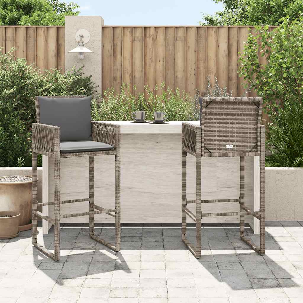 Bancos de bar para jardim 2 pcs vime PE cinzento