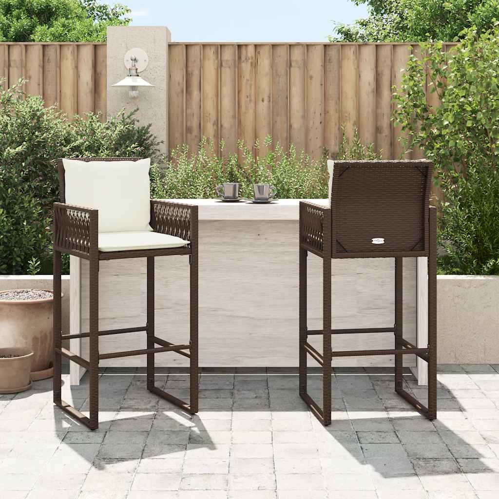 Bancos de bar para jardim com almofadões 2 pcs vime PE castanho