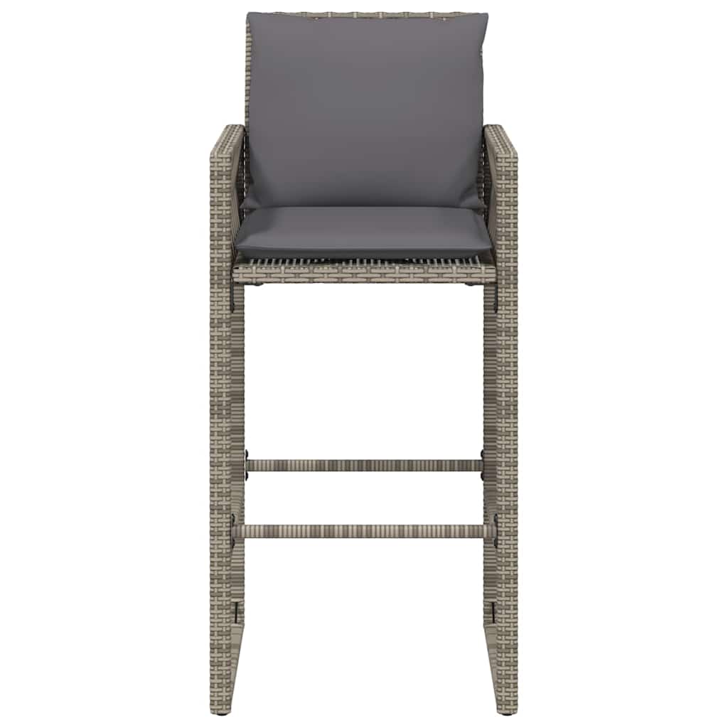 Bancos de bar p/ jardim com almofadões 2 pcs vime PE cinzento