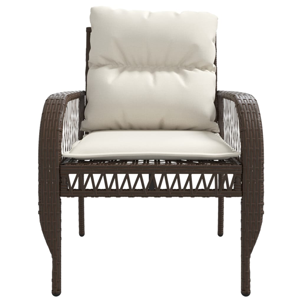 4 pcs conjunto sofás de jardim c/ almofadões vime PE castanho