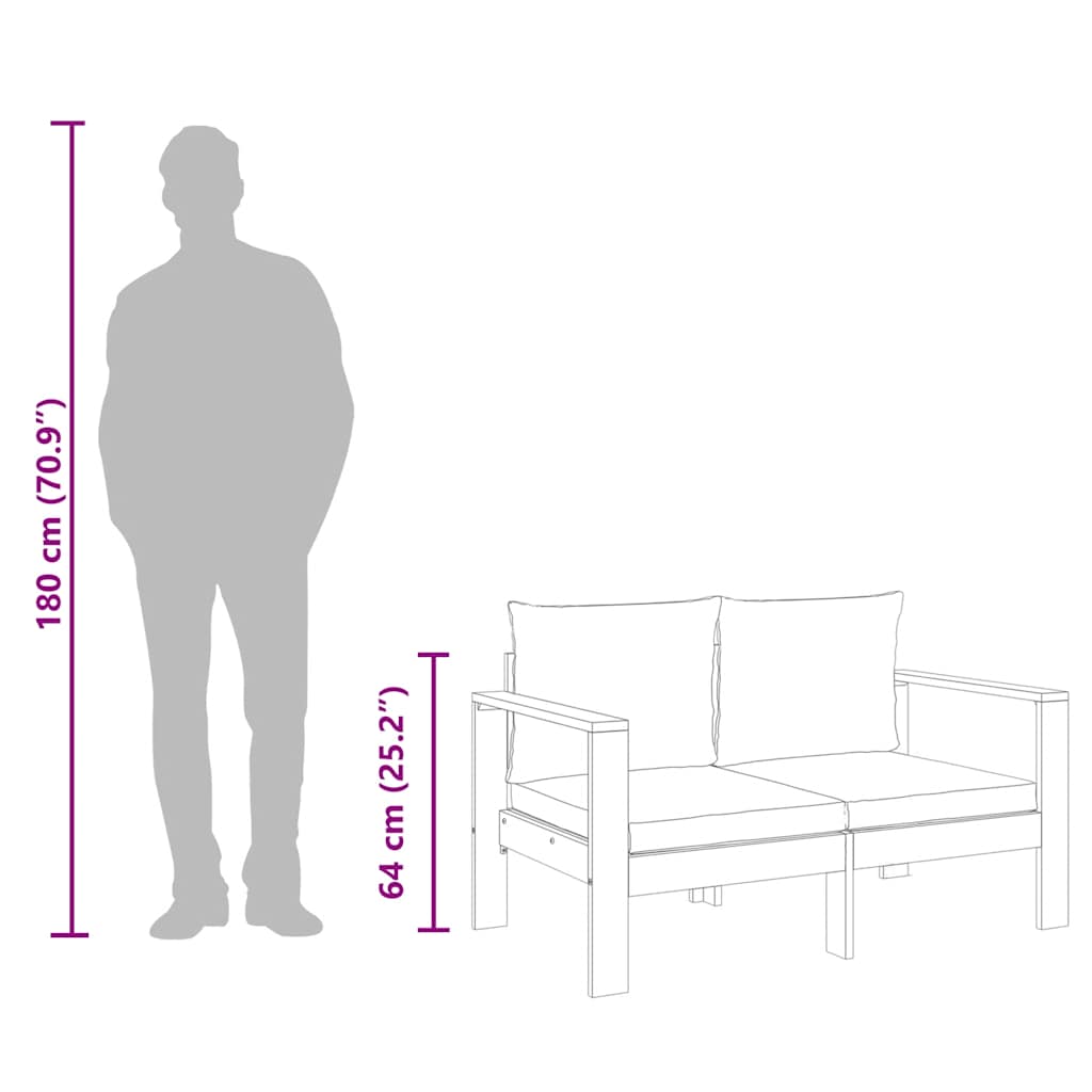 Sofá de 2 lugares para jardim com almofadões acácia maciça