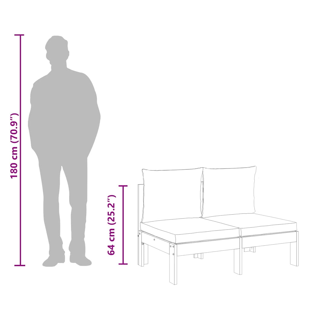 Sofá 2 lug. jardim s/ apoio braços c/ almofadões acácia maciça