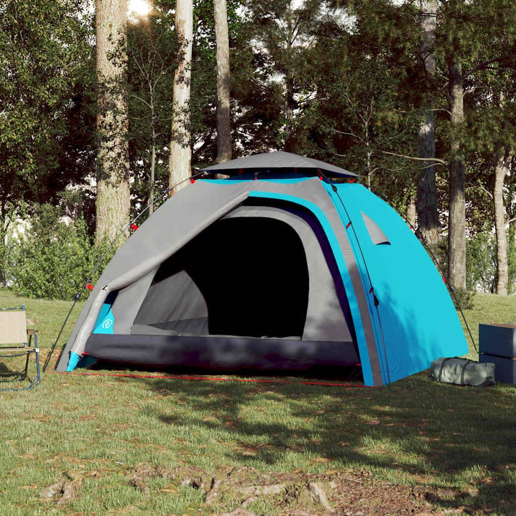 Tenda de campismo cúpula para 4 pessoas libertação rápida azul