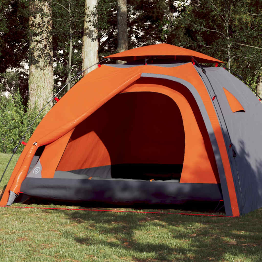 Tenda campismo cúpula 4 pessoas libertação rápida cinza/laranja