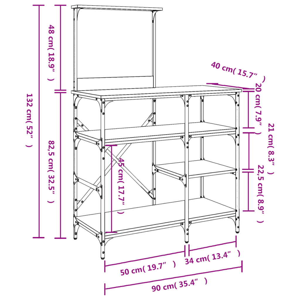 Estante 90x40x132 cm derivados de madeira e metal cinza sonoma