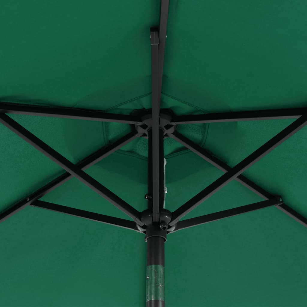 Guarda-sol jardim c/ LEDs e poste de aço 225x225x212 cm verde