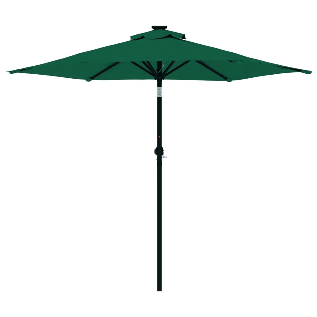 Guarda-sol jardim c/ LEDs e poste de aço 225x225x212 cm verde