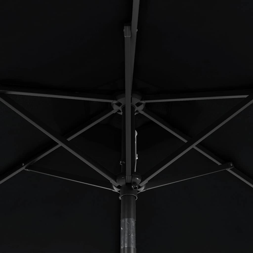 Guarda-sol jardim c/ LEDs e poste de aço 225x225x212 cm preto