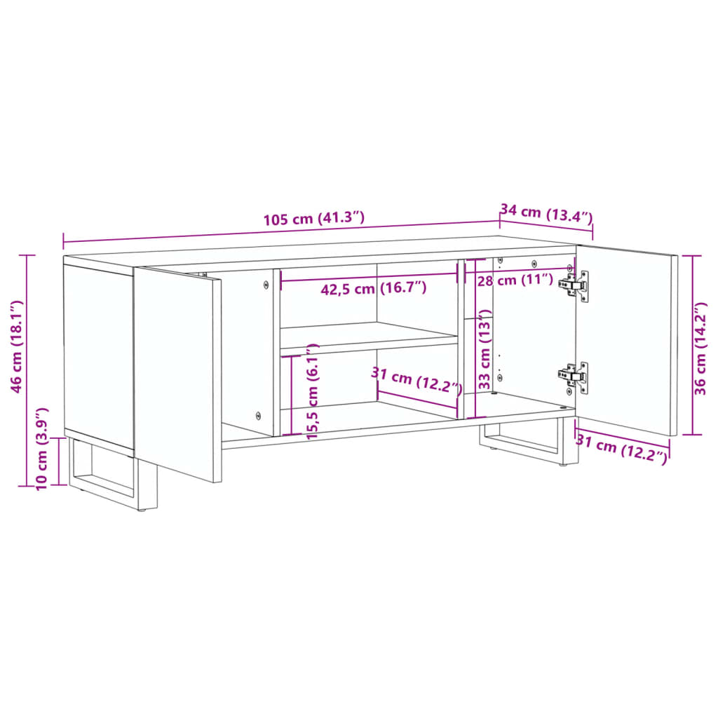 Móvel de TV 105x34x46 cm madeira de mangueira maciça branco