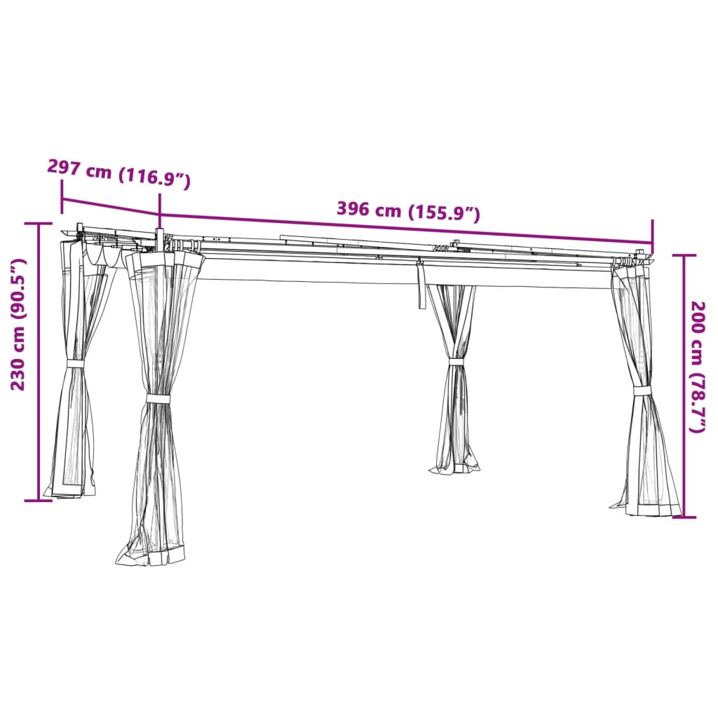 Gazebo com paredes de malha 4x3 m aço creme