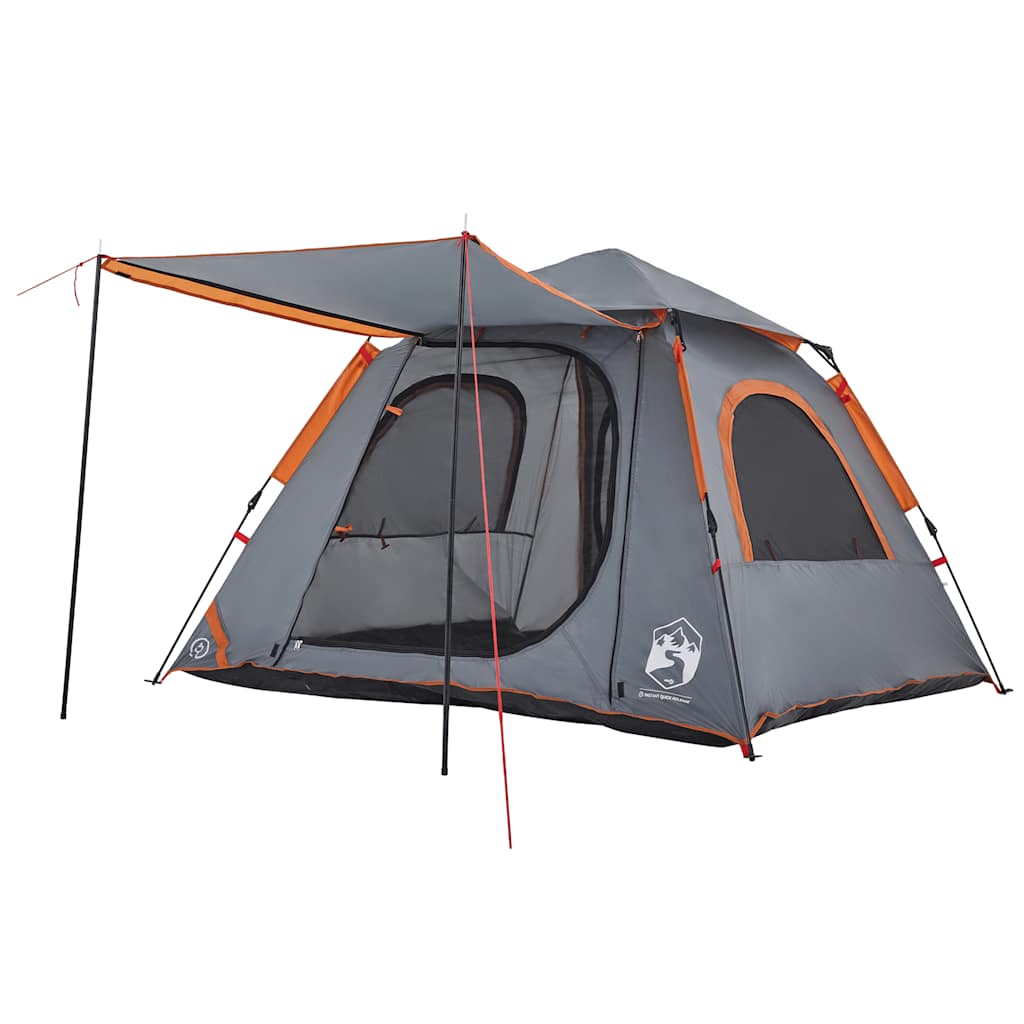 Tenda campismo cúpula 4 pessoas libertação rápida cinza/laranja