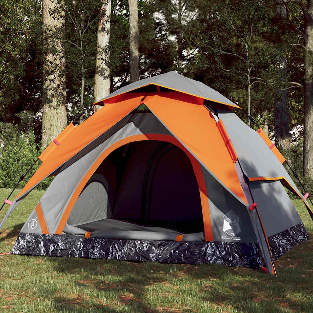 Tenda campismo cúpula 3 pessoas libertação rápida cinza/laranja
