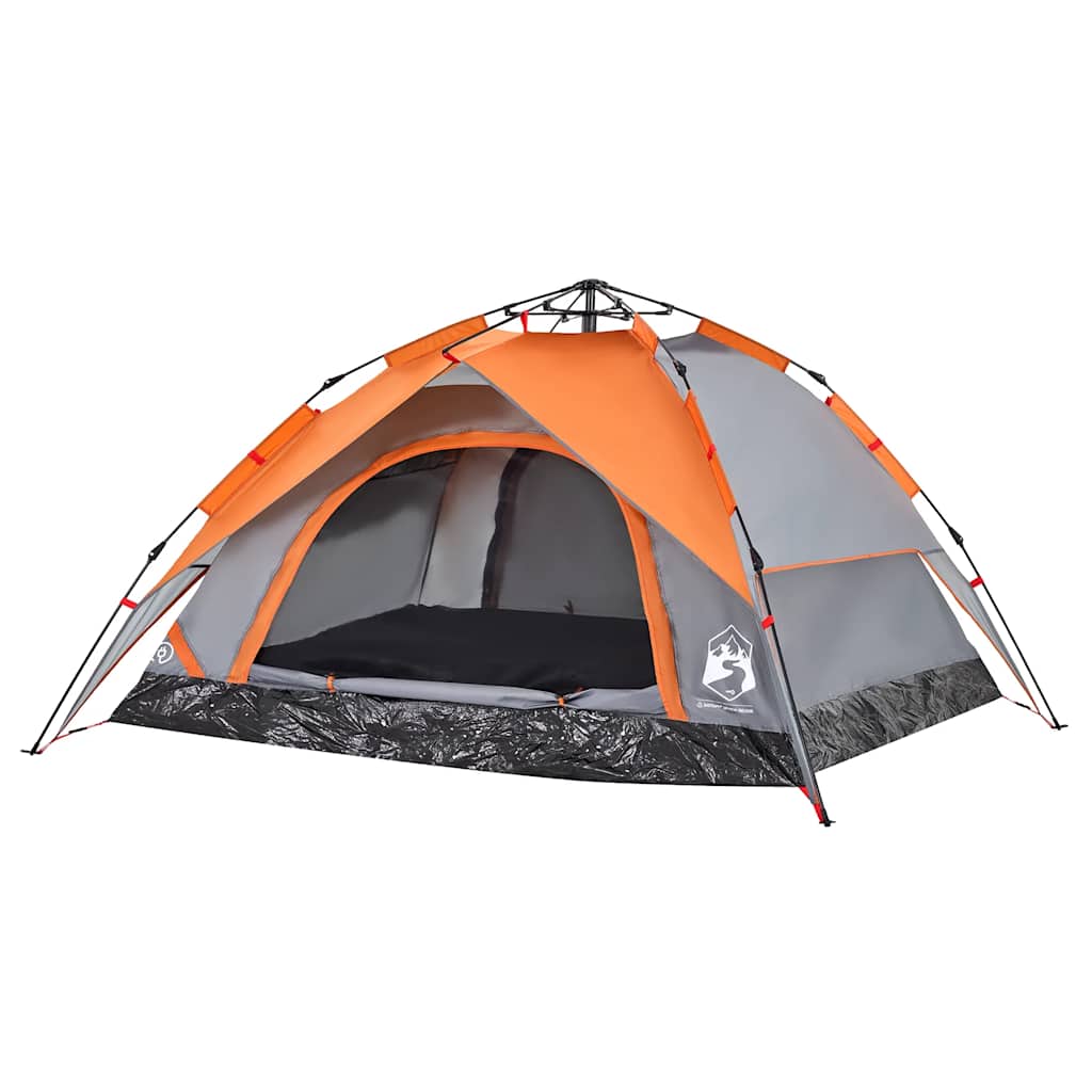 Tenda campismo cúpula 4 pessoas libertação rápida cinza/laranja