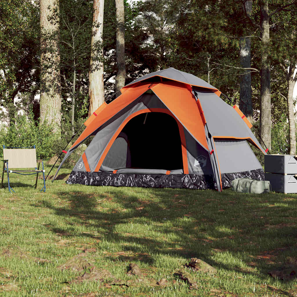 Tenda campismo cúpula 5 pessoas libertação rápida cinza/laranja
