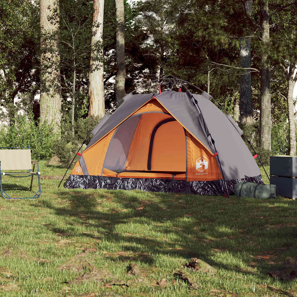 Tenda campismo cúpula 2 pessoas libertação rápida cinza/laranja