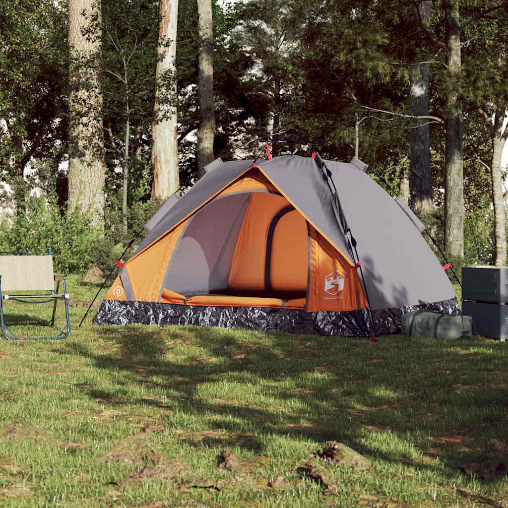 Tenda campismo cúpula 3 pessoas libertação rápida cinza/laranja