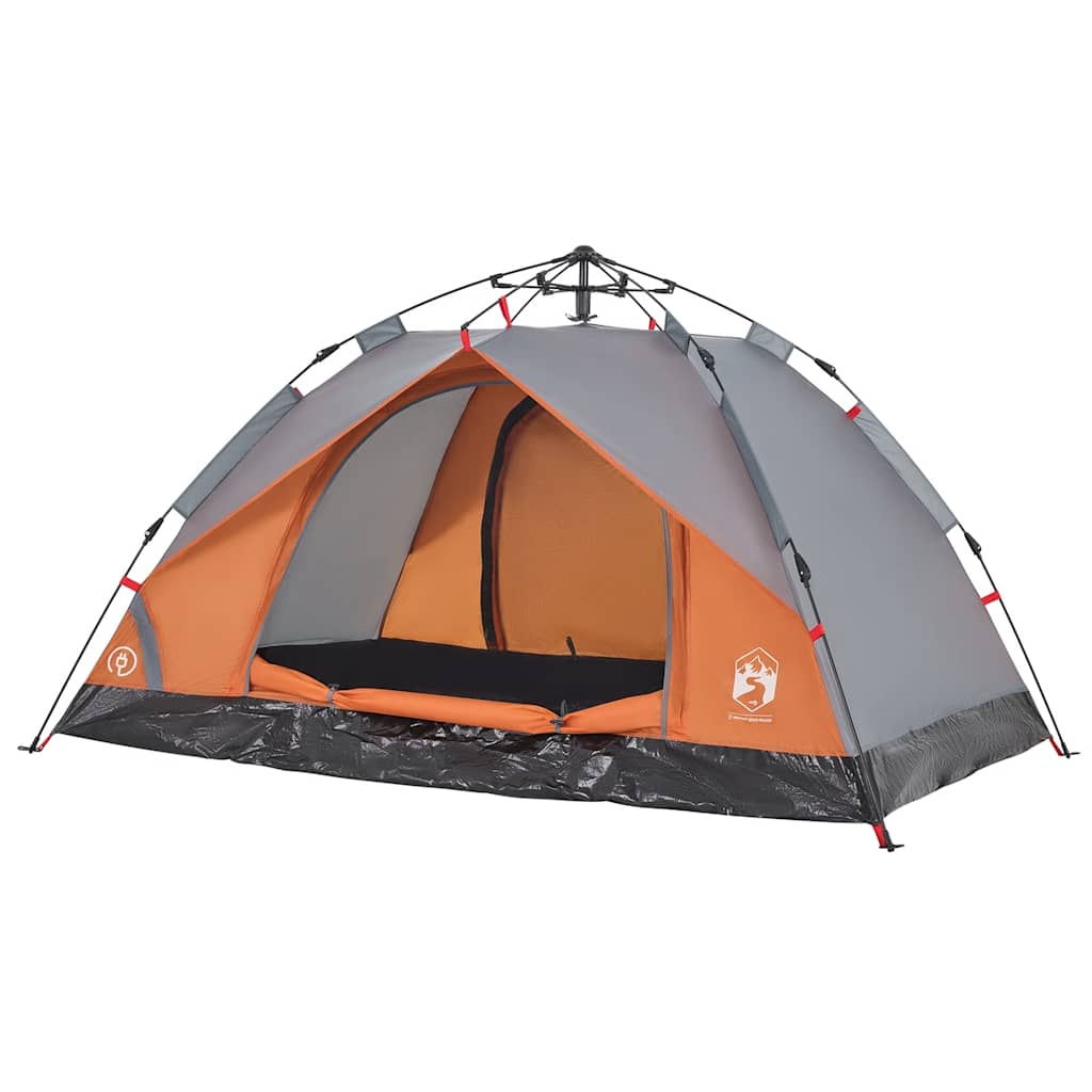 Tenda campismo cúpula 3 pessoas libertação rápida cinza/laranja
