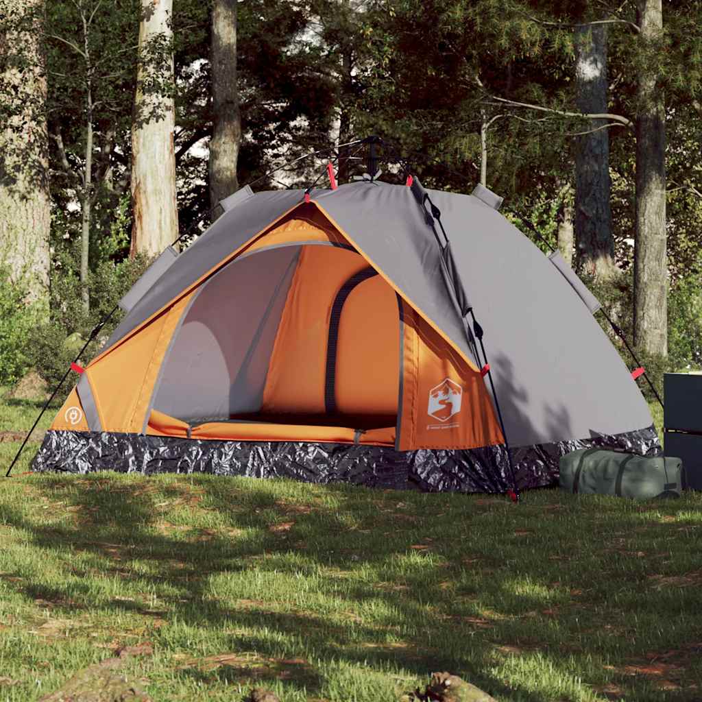 Tenda campismo cúpula 3 pessoas libertação rápida cinza/laranja