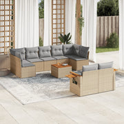 10 pcs conjunto de sofás p/ jardim com almofadões vime PE bege