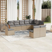 10 pcs conjunto de sofás p/ jardim com almofadões vime PE bege
