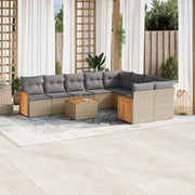 10 pcs conjunto de sofás p/ jardim com almofadões vime PE bege