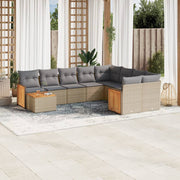 10 pcs conjunto de sofás p/ jardim com almofadões vime PE bege