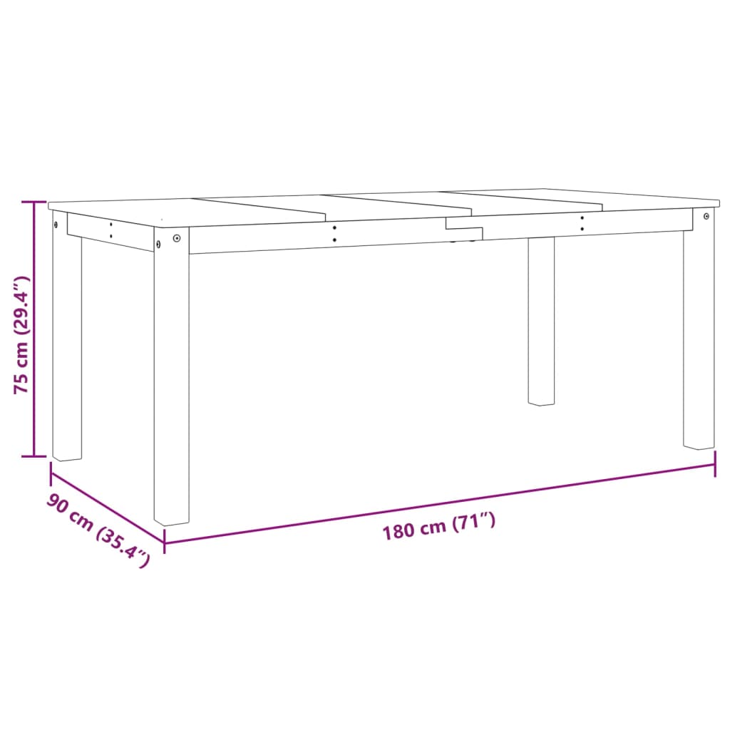 Mesa de jantar Panama 180x90x75 cm madeira de pinho maciça