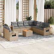 10 pcs conjunto de sofás p/ jardim com almofadões vime PE bege