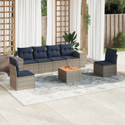 7 pcs conjunto sofás p/ jardim c/ almofadões vime PE cinzento