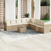 10 pcs conjunto de sofás p/ jardim com almofadões vime PE bege
