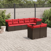 8 pcs conjunto sofás de jardim c/ almofadões vime PE castanho