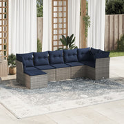 7 pcs conjunto sofás p/ jardim c/ almofadões vime PE cinzento